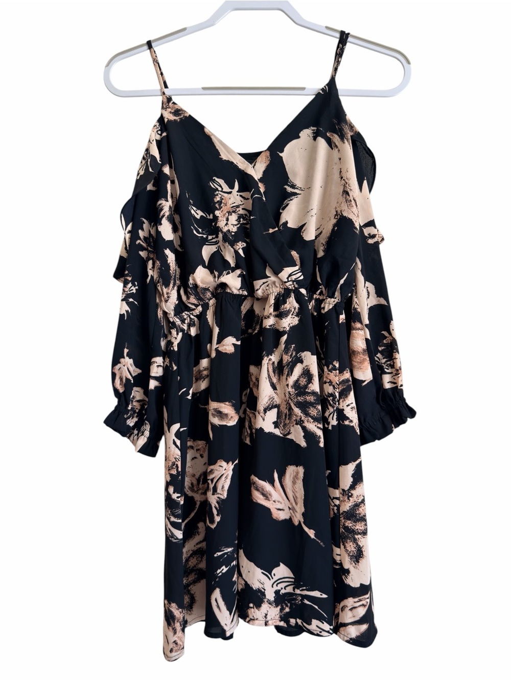Aqua Black & Beige Floral Cold-Shoulder Summer Dress Size XS - Picture 1 of 7